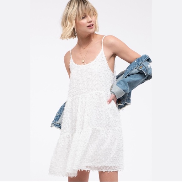 ⚡FINAL SALE! White Eyelash Fringe Tiered Babydoll Dress - Picture 4 of 6